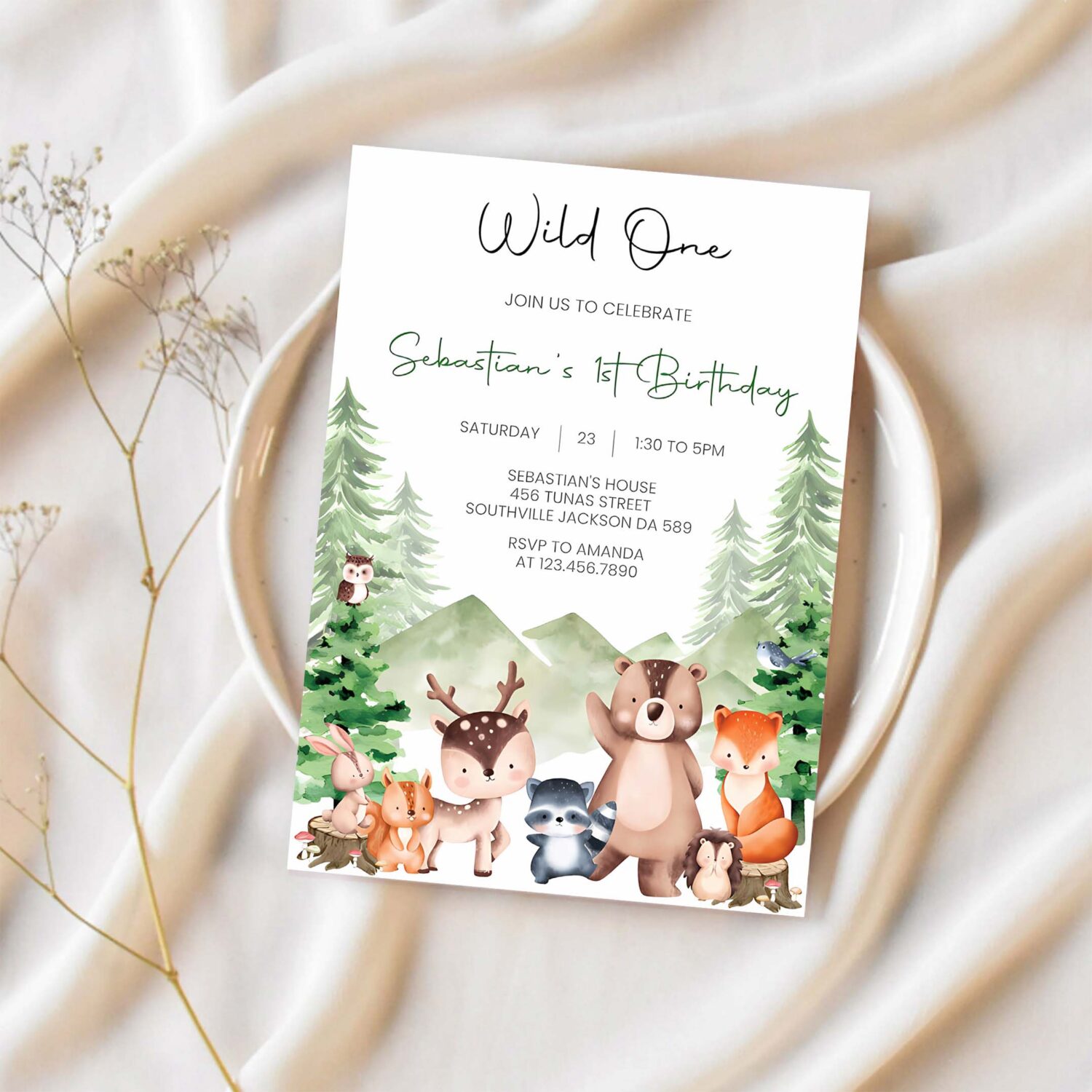 Woodland wild one birthday invitation woodland forest animals birthday invitation woodland birthday invitation 1