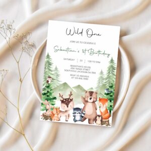 Woodland wild one birthday invitation woodland forest animals birthday invitation woodland birthday invitation 1