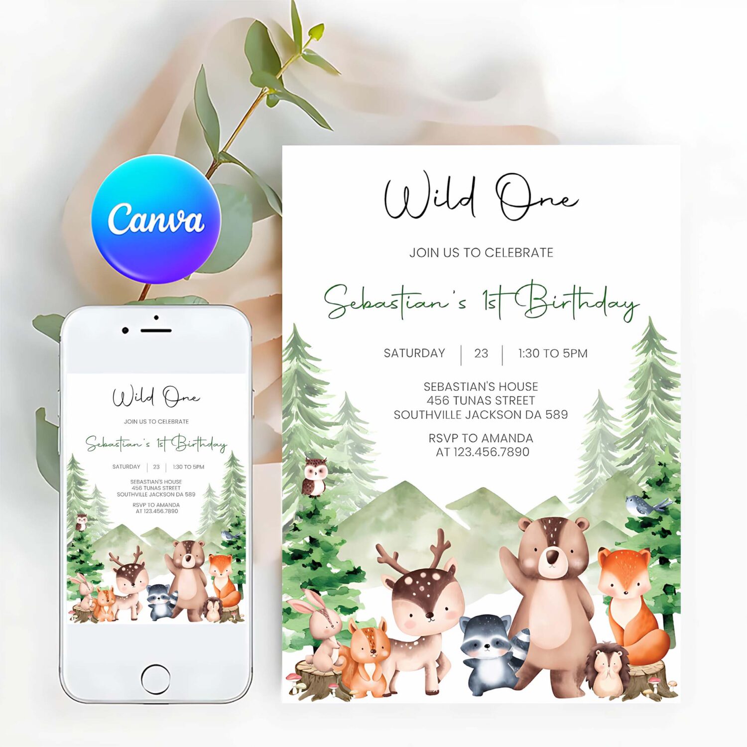 Woodland wild one birthday invitation woodland forest animals birthday invitation woodland birthday invitation