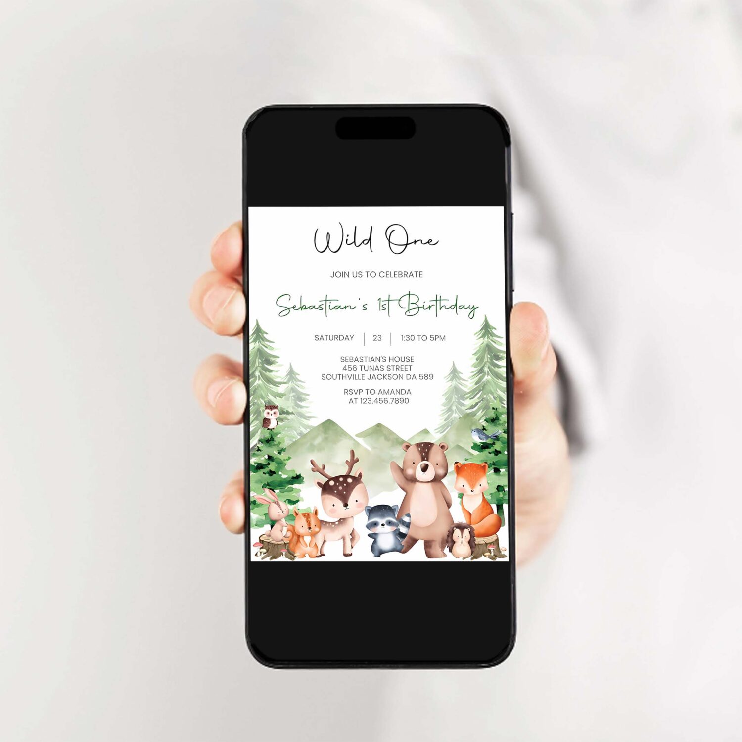 Woodland wild one birthday invitation woodland forest animals birthday invitation woodland birthday invitation 2