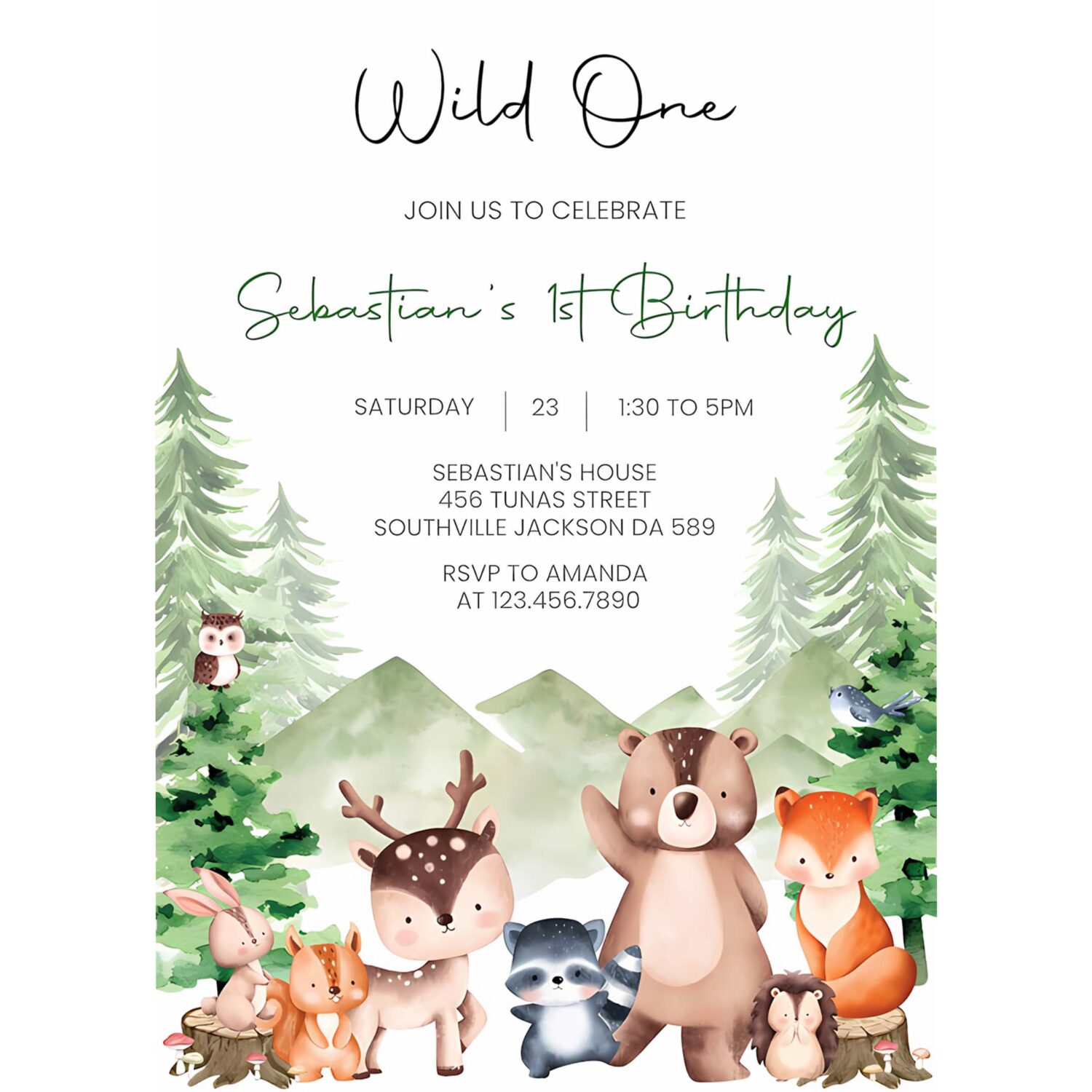 Woodland wild one birthday invitation woodland forest animals birthday invitation woodland birthday invitation 4