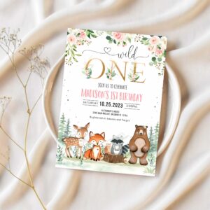 Woodland birthday invitation girl woodland first birthday invitation wild one woodland creatures 1