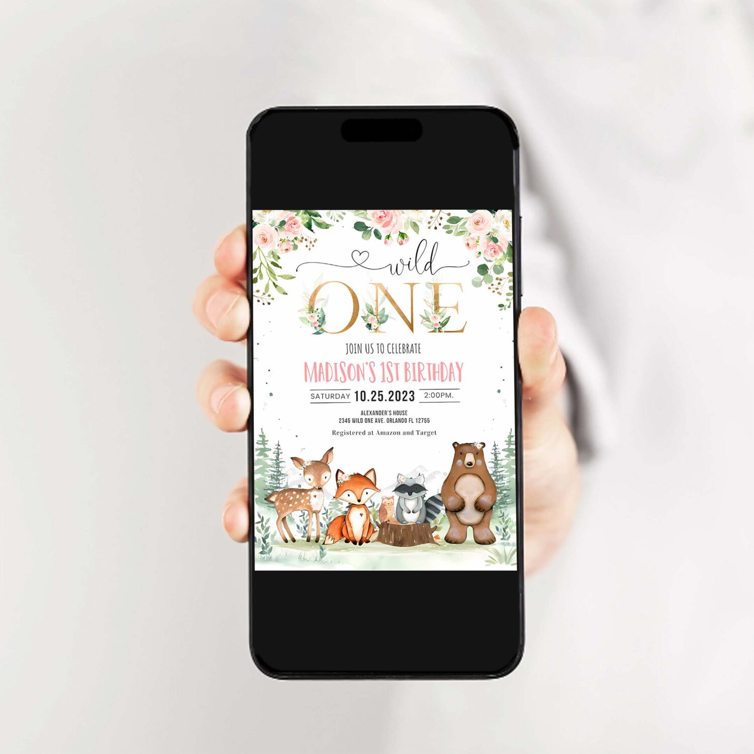 Woodland birthday invitation girl woodland first birthday invitation wild one woodland creatures 2