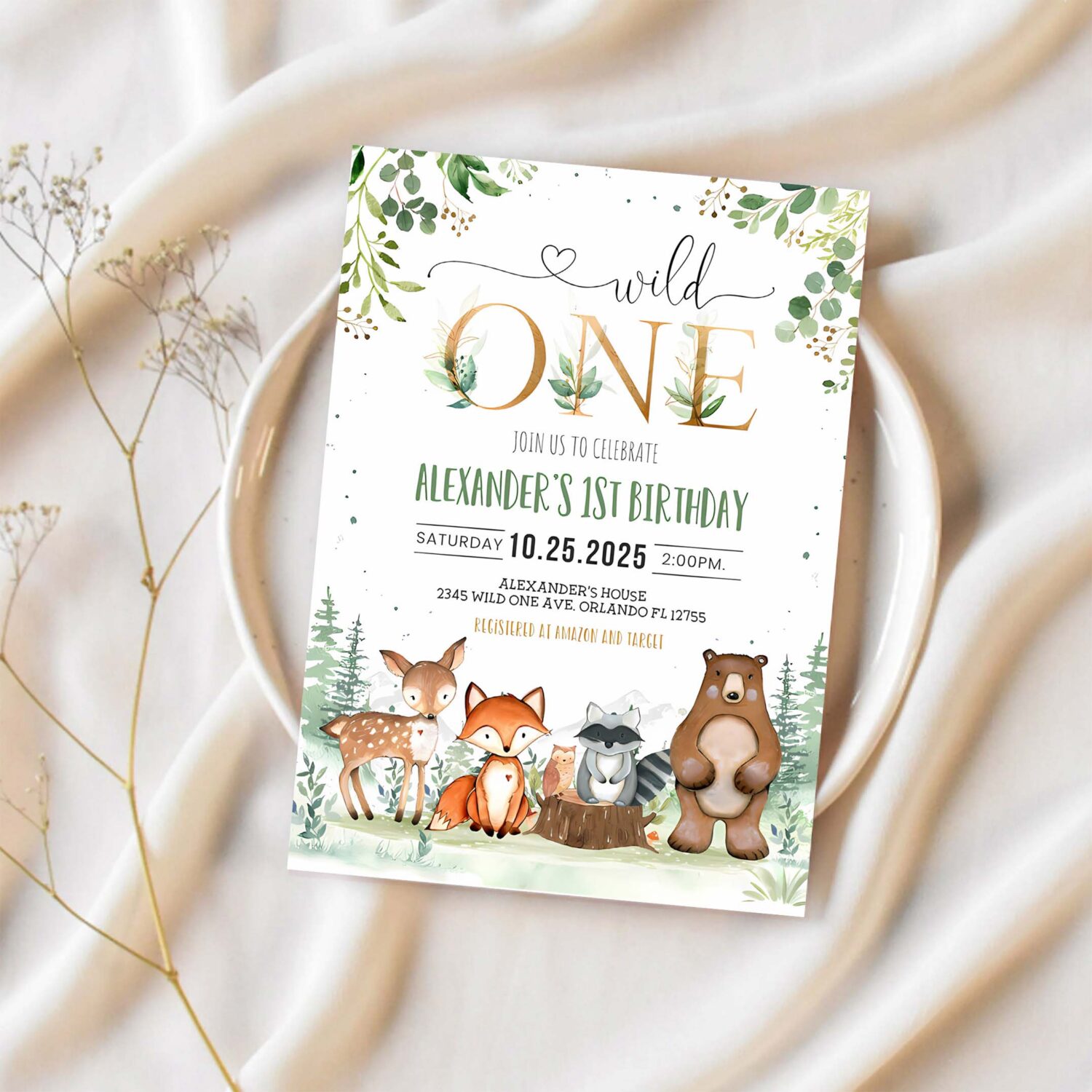Woodland birthday invitation woodland first birthday invitation wild one woodland creatures theme 1