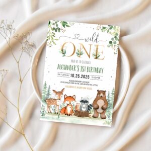 Woodland birthday invitation woodland first birthday invitation wild one woodland creatures theme 1