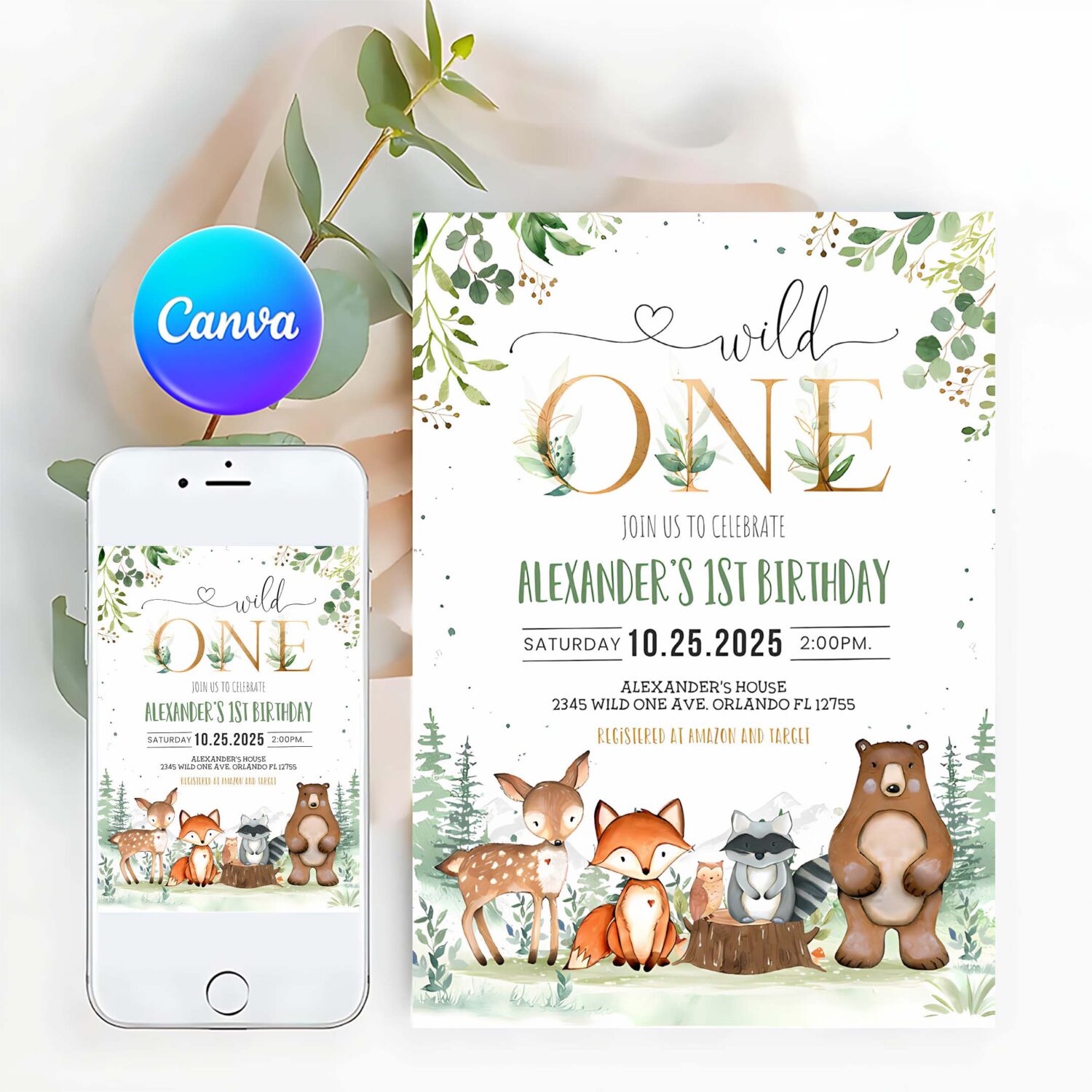 Woodland birthday invitation woodland first birthday invitation wild one woodland creatures theme