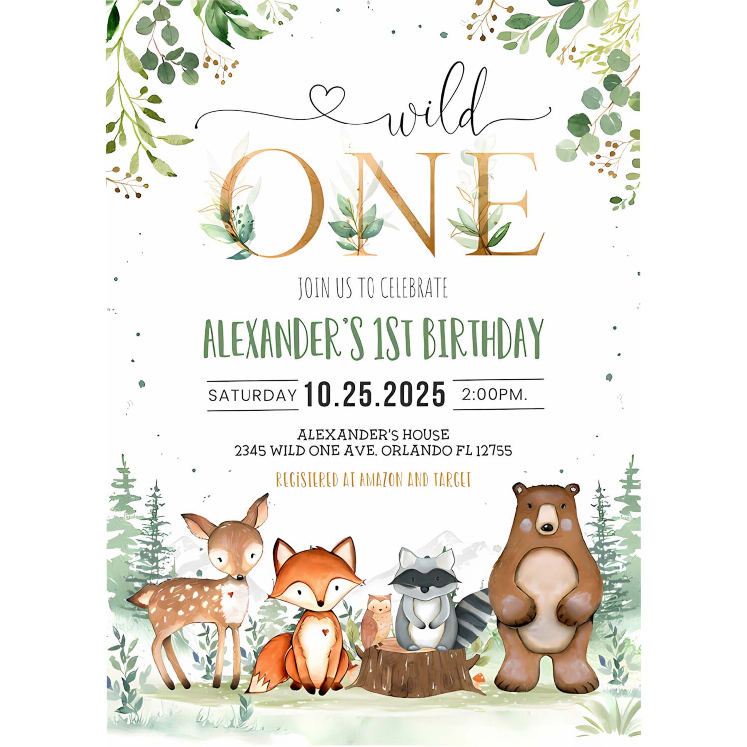 Woodland birthday invitation woodland first birthday invitation wild one woodland creatures theme 4